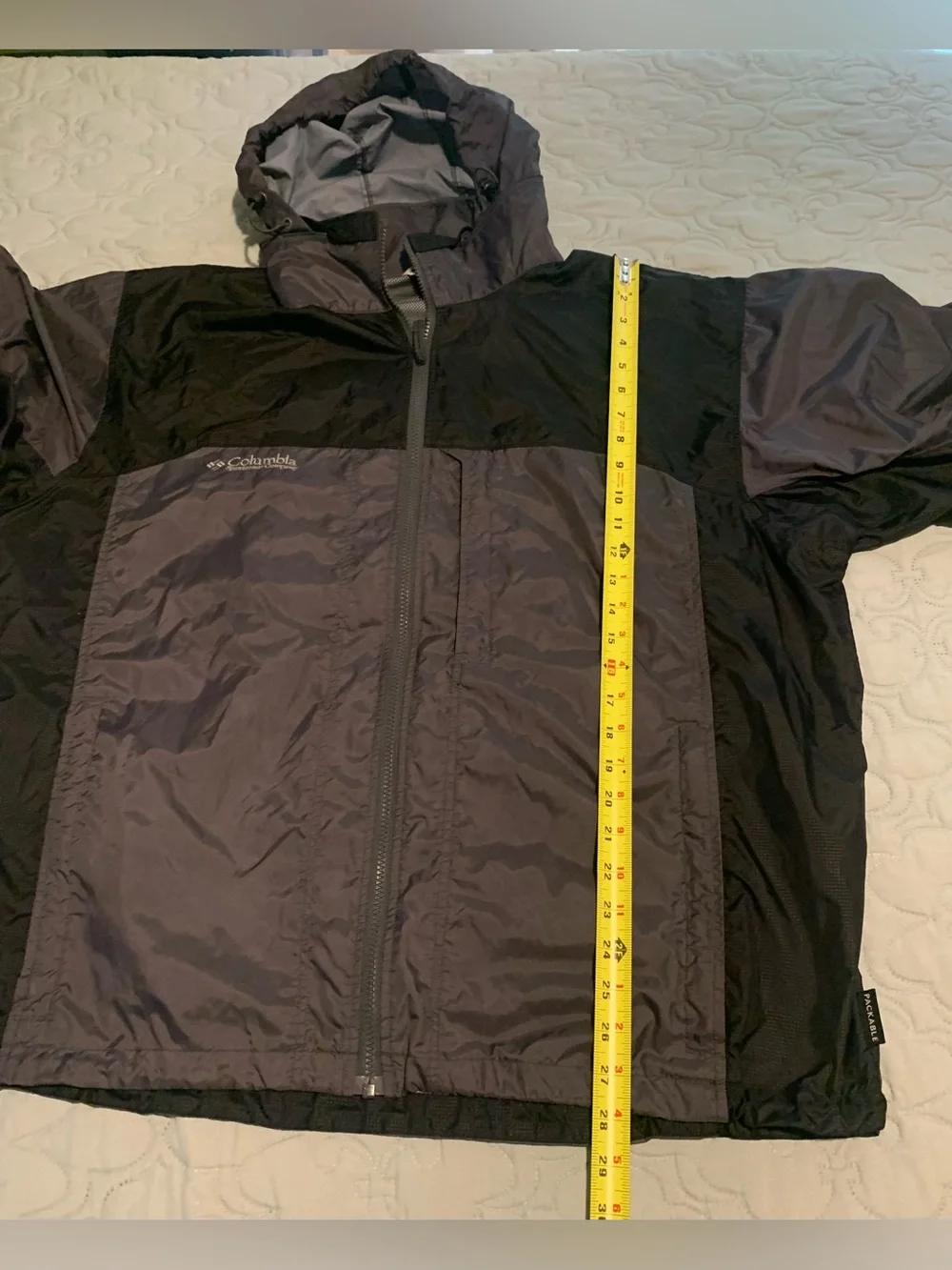 Columbia Packable Rain Jacket Black/Gray Hooded Glennaker Windbreaker Men’s XL